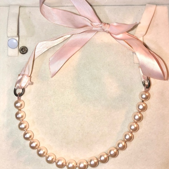 Large Pink Pearl Ribbon Necklace Choker Collar  Headband Vintage - Picture 1 of 16